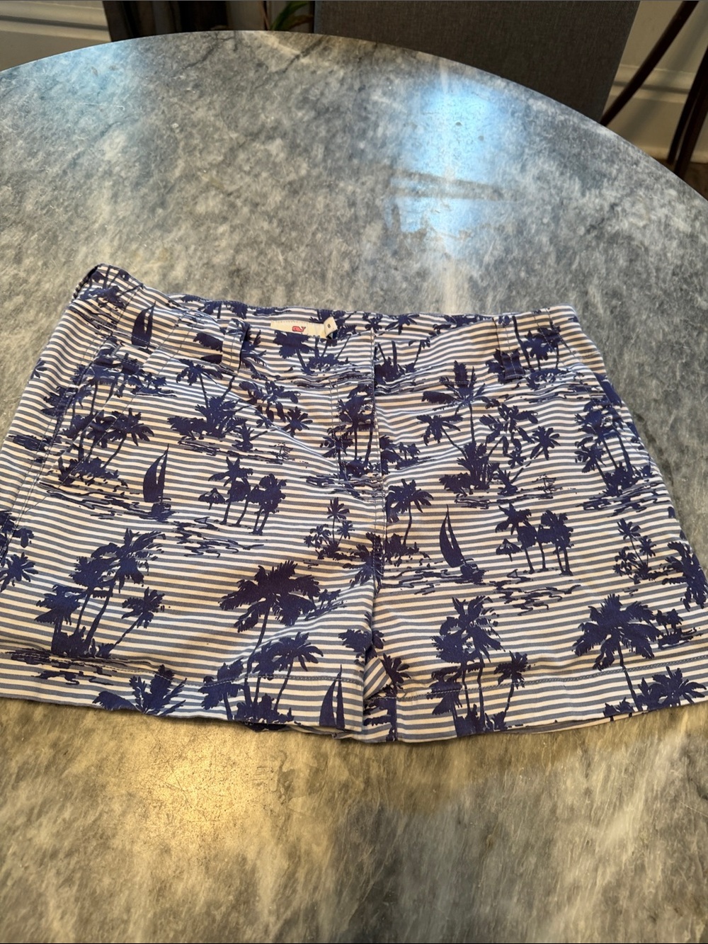 Vineyard Vines Blue and White Palm Print Striped Shorts